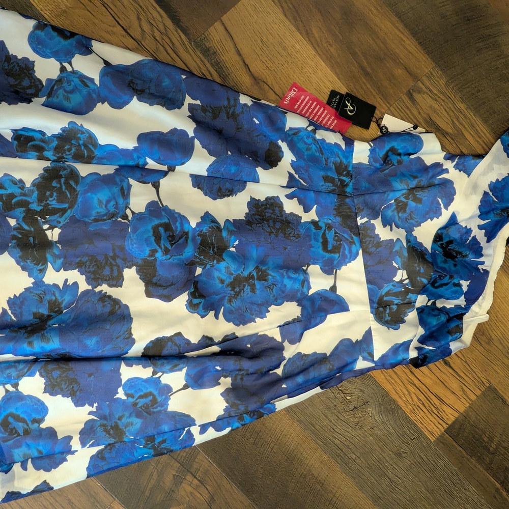 NWT Adrianna Papell One Shoulder Floral Dress Size 14 Royal Ivory Blue MSRP $229 - Picture 3 of 15